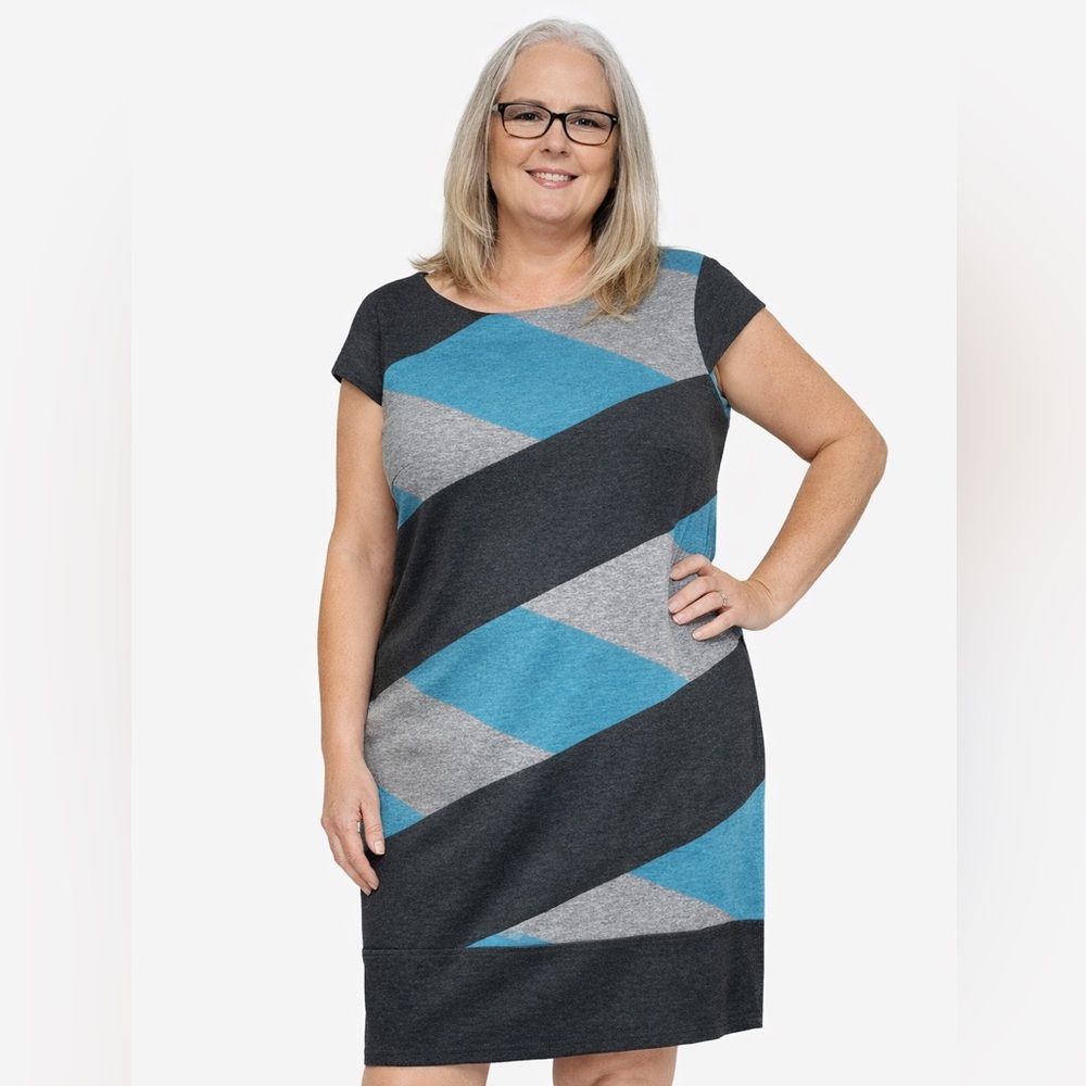 Sandra Darren Teal and Gray Dress